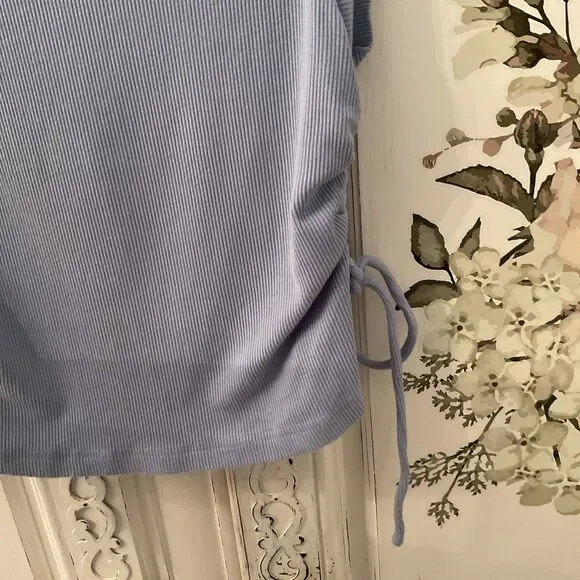 Lulus New Level Tank Women's XS Dusty Blue Ribbed Ruched Cropped Top - Picture 7 of 13